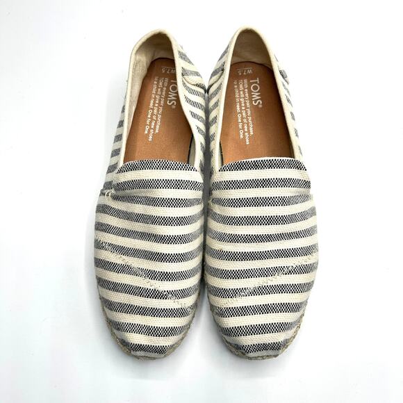 TOMS Deconstructed Alpargata Espadrilles Women's Size 7.5 Rope Black Striped - Picture 1 of 10